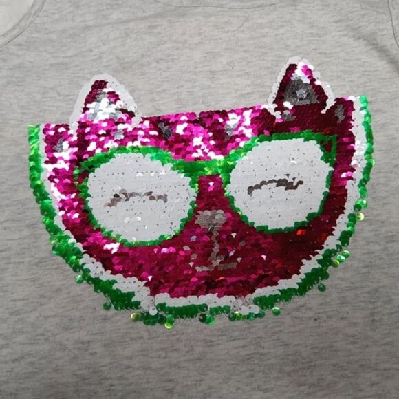 Place Girls Flip Sequin Watermelon Cat Fox Tank Top Light Gray Pink Size 14 XL - Picture 6 of 9